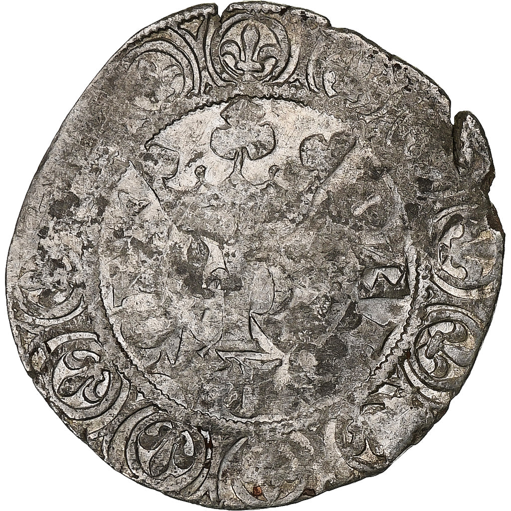 France, Charles V, Blanc au K, 1365-1380, Billon, TB+, Duplessy:363