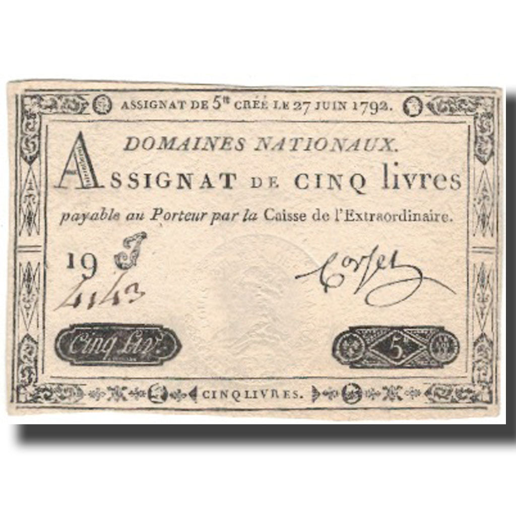 France, 5 Livres, 1792, Corset, 1792-06-27, TTB+, KM:A60, Lafaurie:155