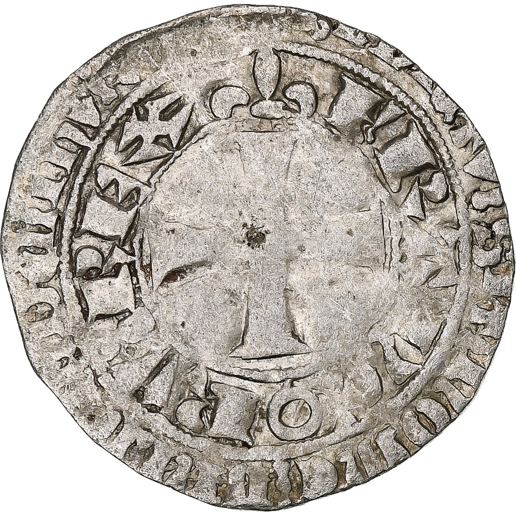 France, Charles V, Blanc au K, 1365-1380, Billon, TB+, Duplessy:363