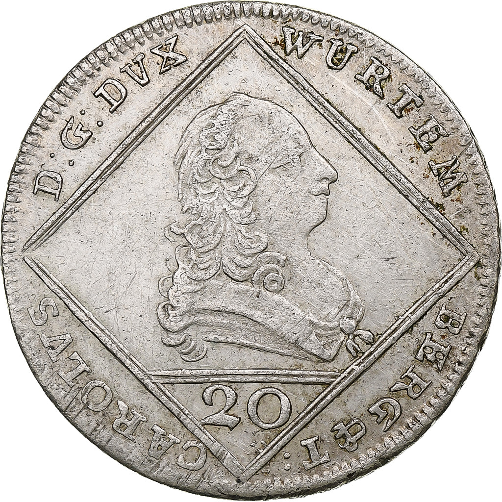 Germany, WURTTEMBERG, Karl Eugen, 20 Kreuzer, 1769, Stuttgart, Silver, AU(50-53)