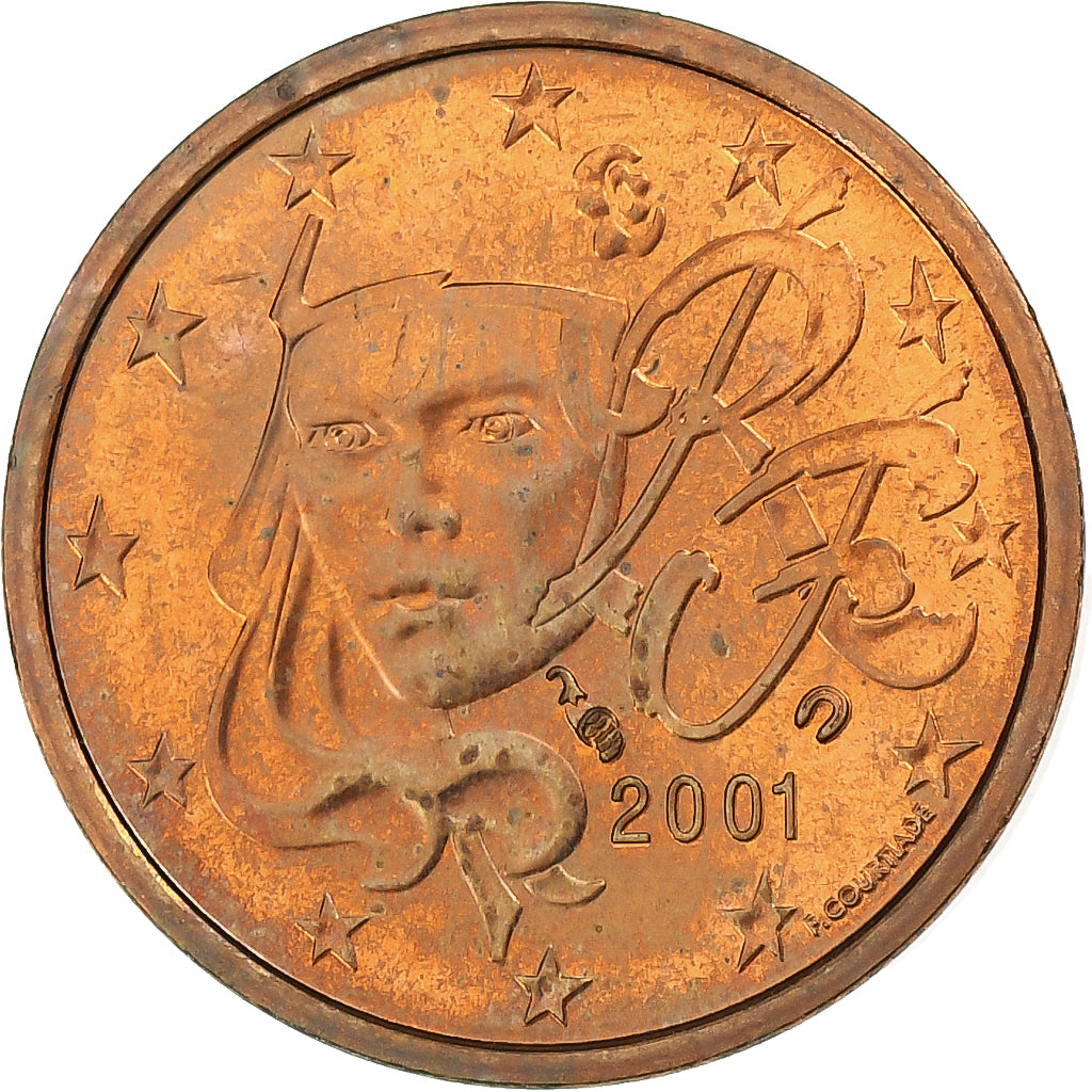 Francja, Euro Cent, BU, 2001, MDP, Miedź platerowana stalą, AU(55-58), KM:1282