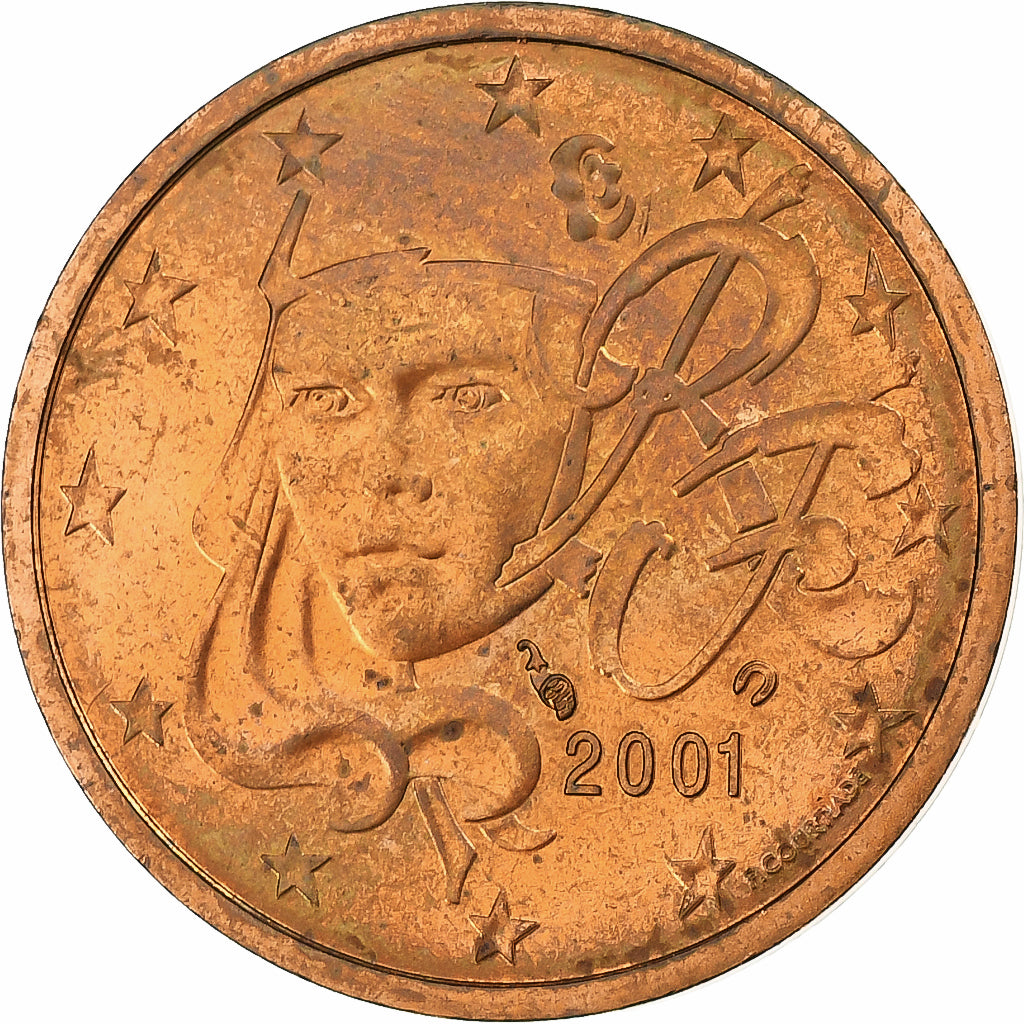 Francja, 2 Euro Cent, BU, 2001, MDP, Miedź platerowana stalą, AU(55-58)