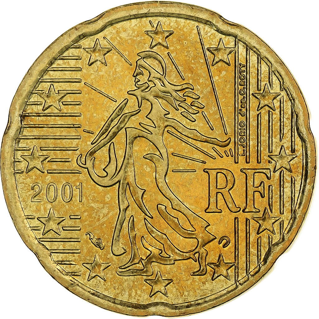 Francja, 20 Euro Cent, BU, 2001, MDP, Nordic gold, AU(55-58), KM:1286