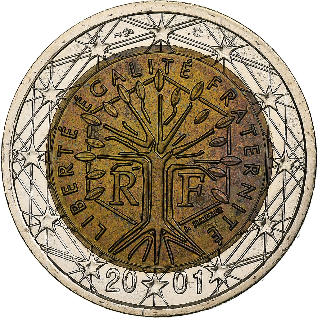 Francja, 2 Euro, BU, 2001, MDP, Bimetaliczny, AU(55-58), KM:1289