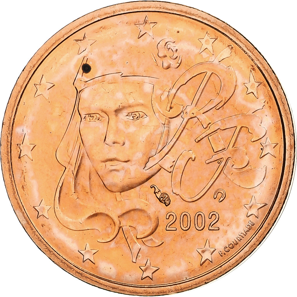 France, 2 Euro Cent, BU, 2002, MDP, Copper Plated Steel, AU(55-58), KM:1283