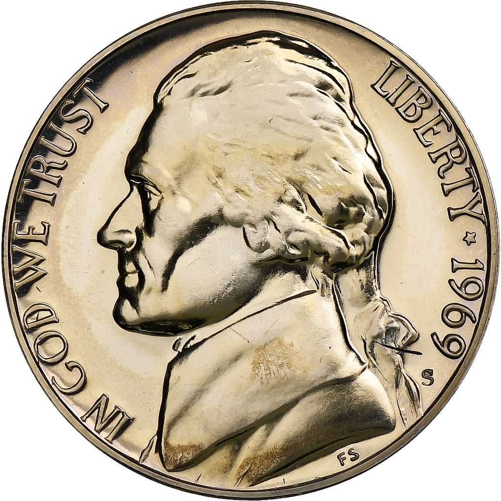United States, 5 Cents, Thomas Jefferson, 1969, San Francisco, Proof