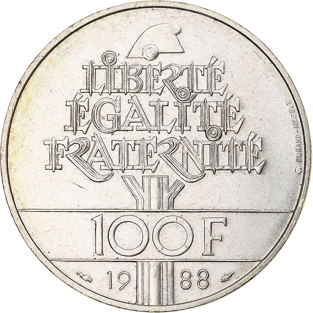 Francia, 100 Francs, Fraternité, 1988, MDP, Plata, SC