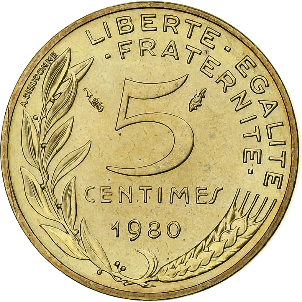 Francia, 5 Centimes, Marianne, 1980, MDP, FDC.BU, Alluminio-bronzo, FDC