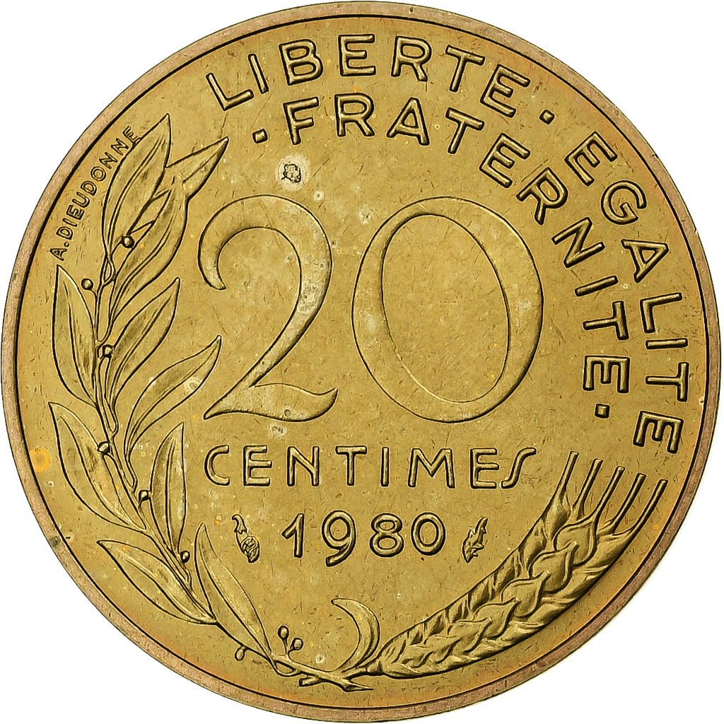 France, 20 Centimes, Marianne, 1980, MDP, FDC.BU, Bronze-Aluminium, FDC