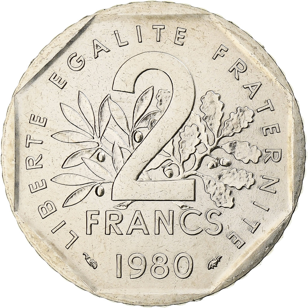 France, 2 Francs, Semeuse, 1980, MDP, série FDC, Nickel, MS(65-70)