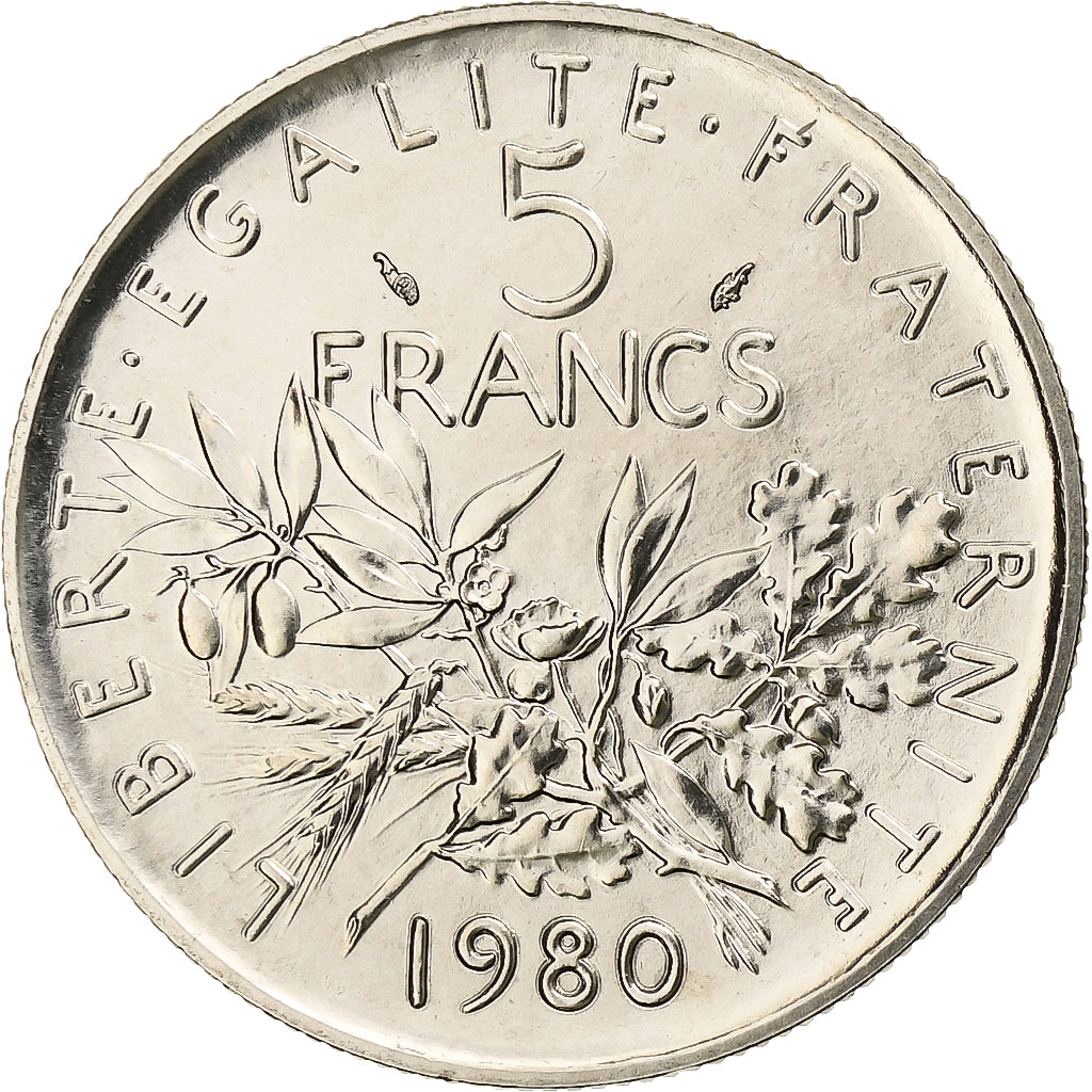 France, 5 Francs, Semeuse, 1980, MDP, série FDC, Nickel, MS(65-70)