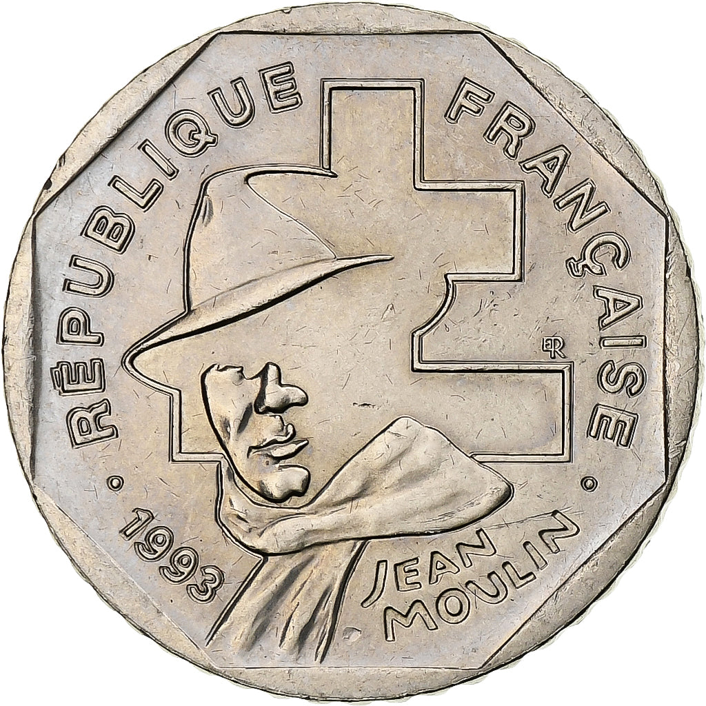 France, 2 Francs, Jean Moulin, 1993, Paris, Nickel, MS(63), Gadoury:548