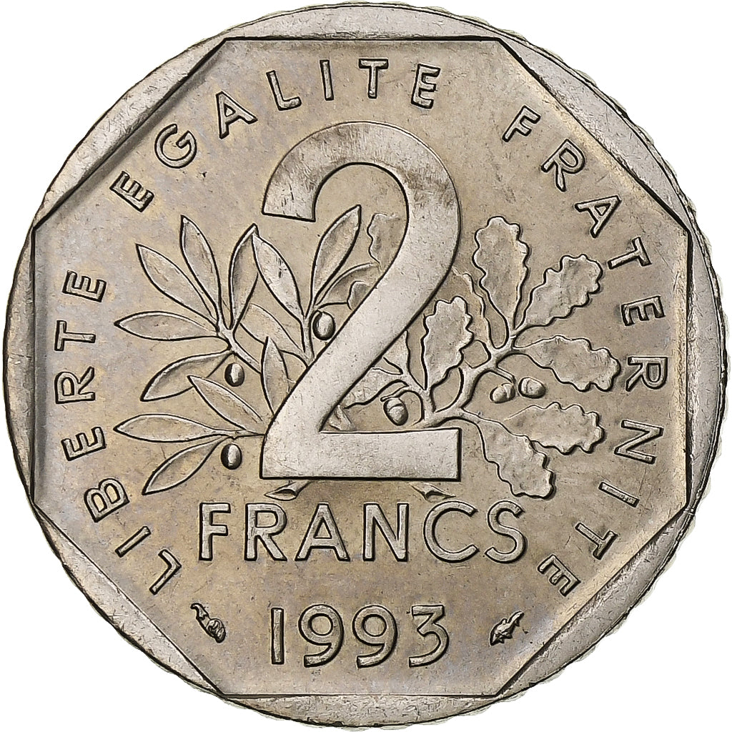France, 2 Francs, Jean Moulin, 1993, Paris, Nickel, MS(63), Gadoury:548