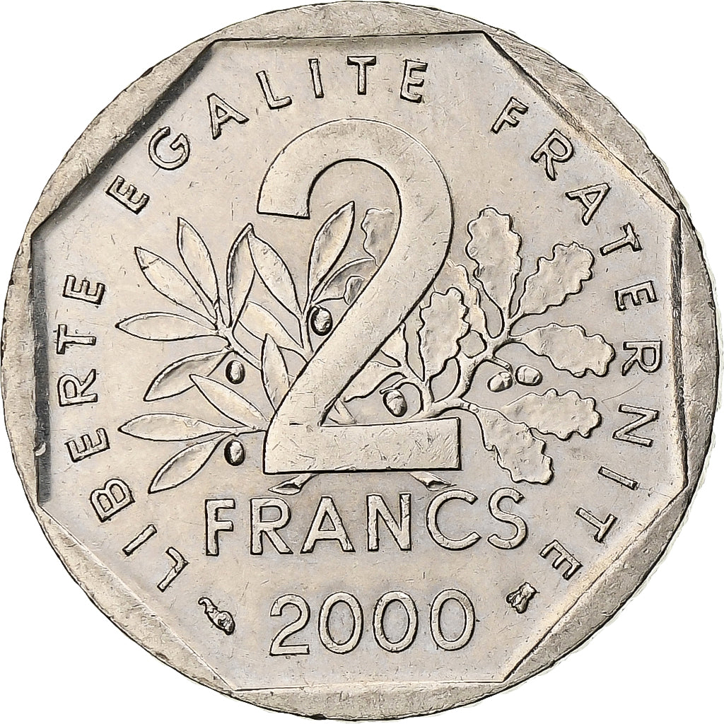 France, 2 Francs, Semeuse, 2000, Paris, Nickel, MS(60-62), Gadoury:547
