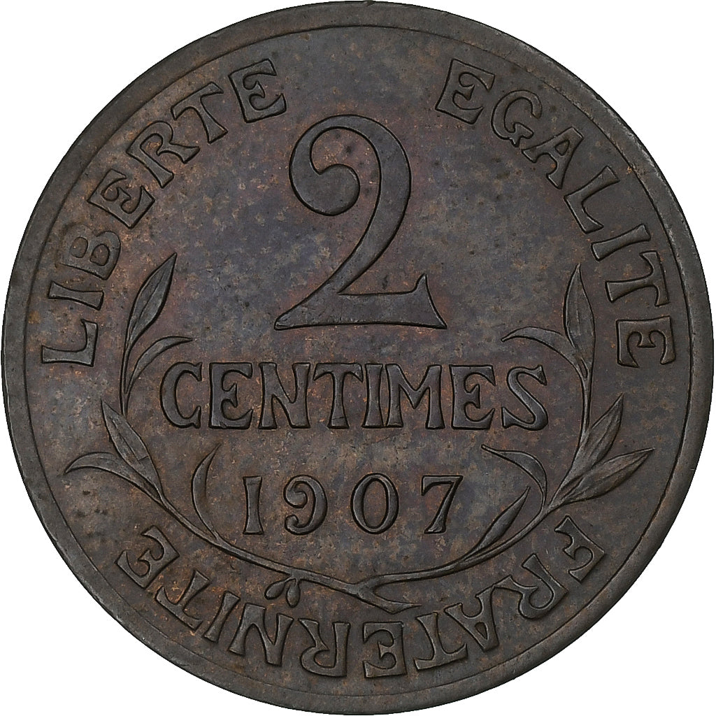 Francia, 2 Centimes, Daniel-Dupuis, 1907, Paris, Bronce, EBC+, Gadoury:107