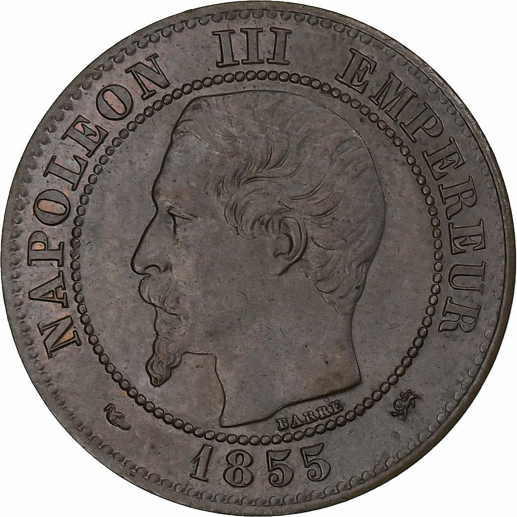 Frankreich, Napoleon III, 2 Centimes, 1855, Lyon, Bronze, VZ+, Gadoury:103
