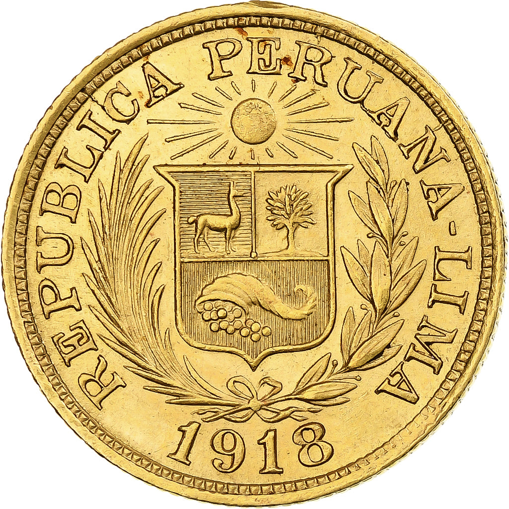 Peru, Libra, 1918, Lima, Gold, MS(60-62)