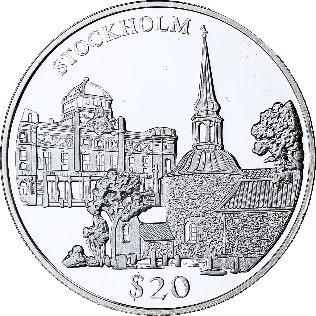 Libéria, 20 Dollars, Stockholm, 2001, Proof, Prata, MS(65-70)