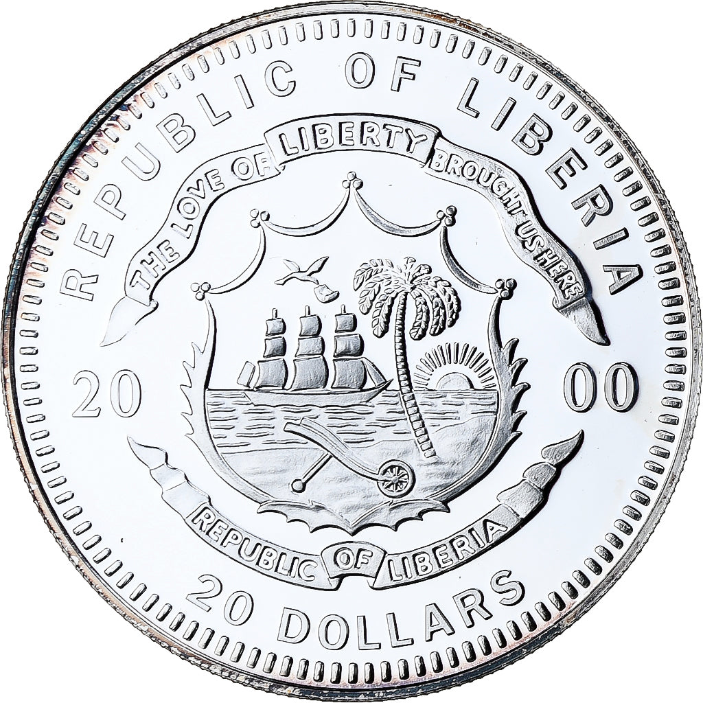 Libéria, 20 Dollars, Stockholm, 2001, Proof, Prata, MS(65-70)