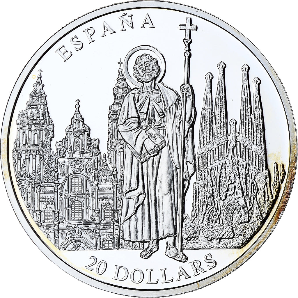 Liberia, 20 Dollars, Spain, 2001, FS, Argento, FDC