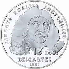 France, 100 Francs-15 Ecus, Descartes, 1991, MDP, Proof, Silver, MS(65-70)