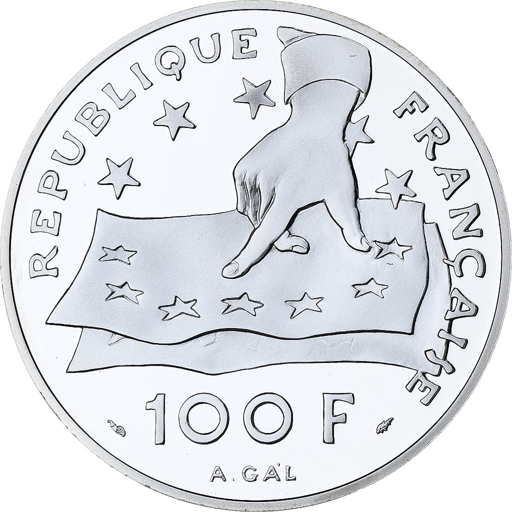 France, 100 Francs-15 Ecus, Descartes, 1991, MDP, Proof, Silver, MS(65-70)