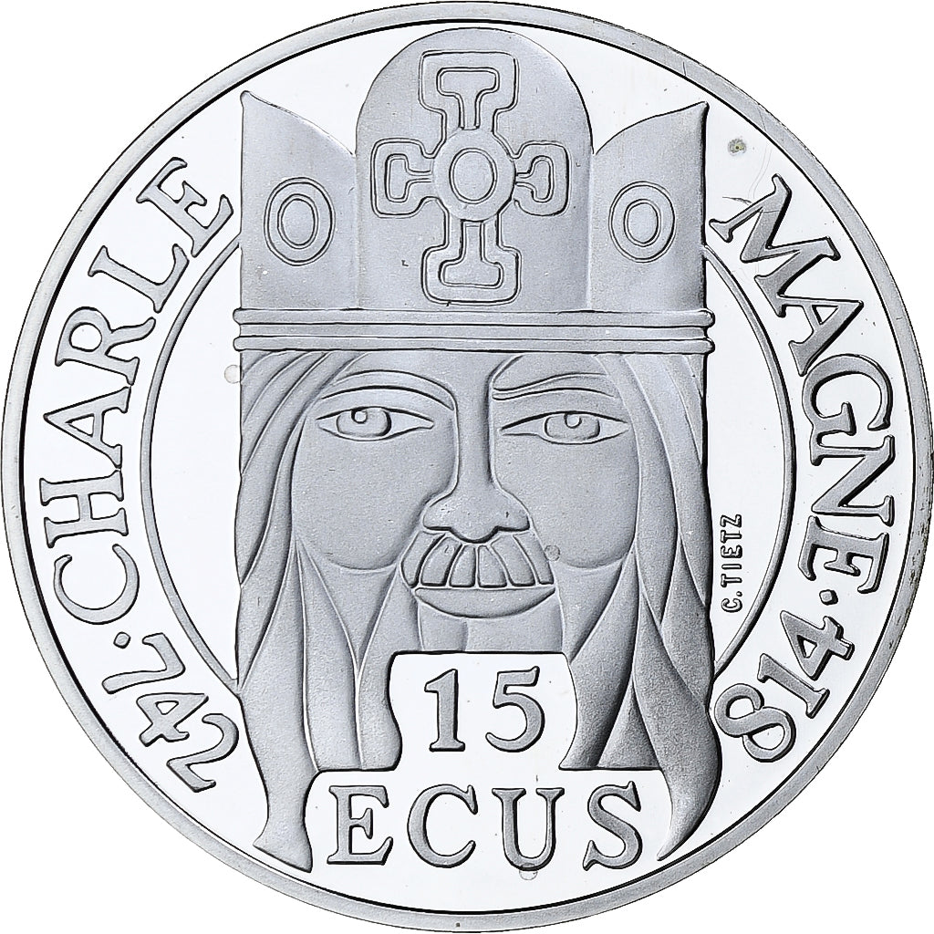 France, 100 Francs-15 Ecus, Charlemagne, 1990, MDP, Proof, Silver, MS(65-70)