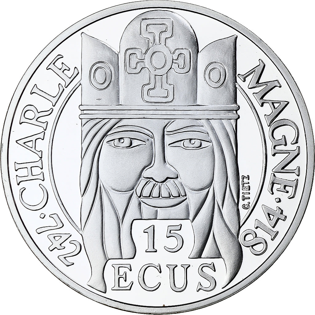 France, 100 Francs-15 Ecus, Charlemagne, 1990, MDP, Proof, Silver, MS(65-70)