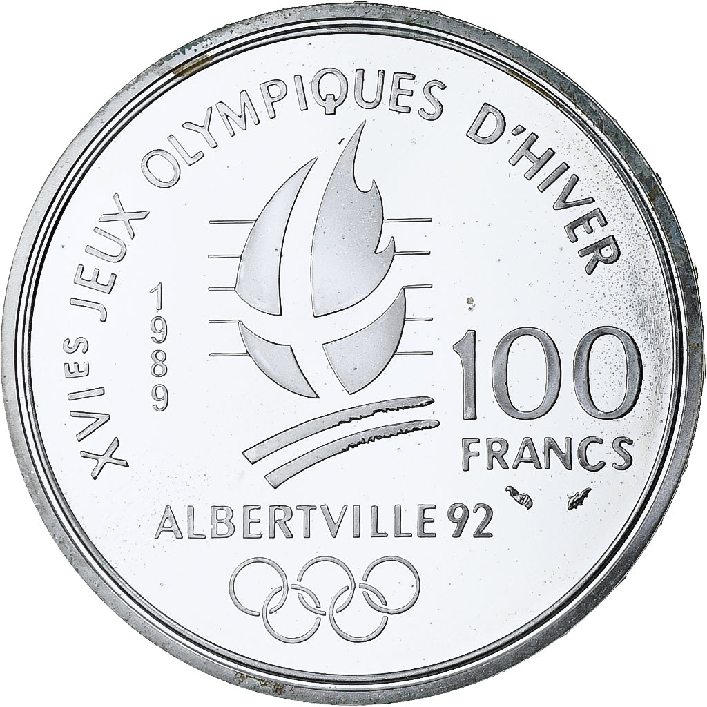 France, 100 Francs, 1992 Olympics, Albertville, Ice Skating, 1989, MDP, Silver