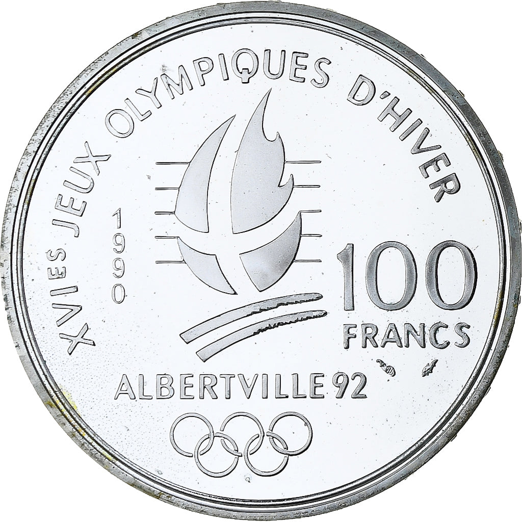 France, 100 Francs, 1992 Olympics, Albertville, Slalom Skiing, 1990, MDP