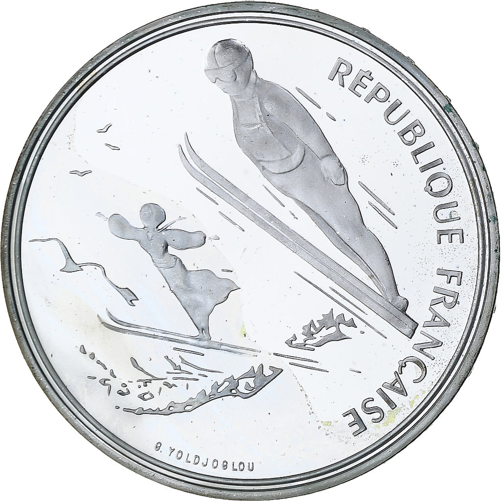 France, 100 Francs, 1992 Olympics, Albertville, Ski Jumping, 1991, MDP, Silver