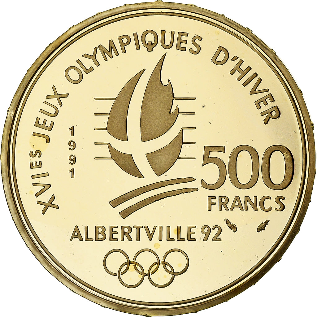 França, 500 Francs, 1992 Olympics, Albertville, Pierre de Coubertin, 1991