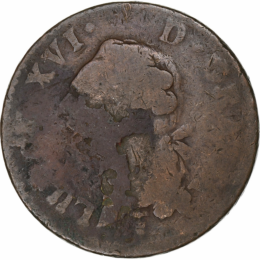 France, Louis XVI, Sol, 1789, Bordeaux, Copper, F(12-15), Gadoury:350