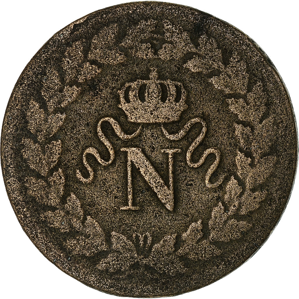 Francia, Napoleon I, 1 Décime, 1814, Strasbourg, Bronce, BC+, Gadoury:195a