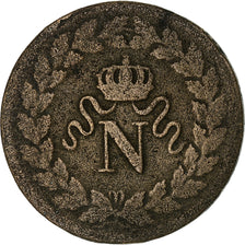 Francia, Napoleon I, 1 Décime, 1814, Strasbourg, Bronce, BC+, Gadoury:195a