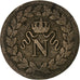 Francia, Napoleon I, 1 Décime, 1814, Strasbourg, Bronce, BC+, Gadoury:195a