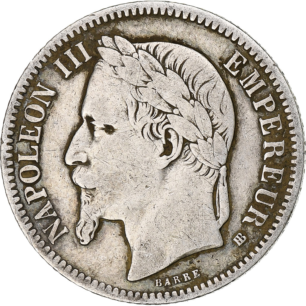 Francia, Napoleon III, 1 Franc, 1866, Strasbourg, Plata, BC+, Gadoury:463