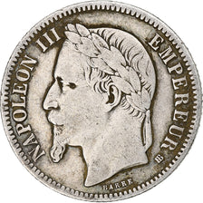 Francia, Napoleon III, 1 Franc, 1866, Strasbourg, Plata, BC+, Gadoury:463