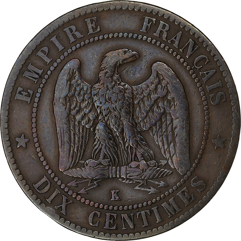 France, Napoleon III, 10 Centimes, 1863, Bordeaux, Bronze, VF(20-25)