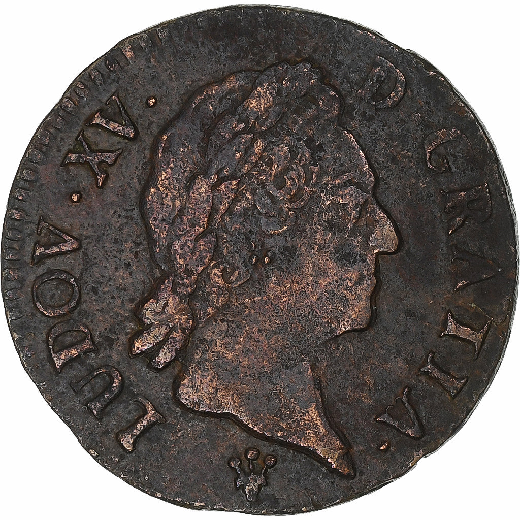 França, Louis XV, 1/2 Sol à la vieille tête, 1770, Reims, Cobre, EF(40-45)