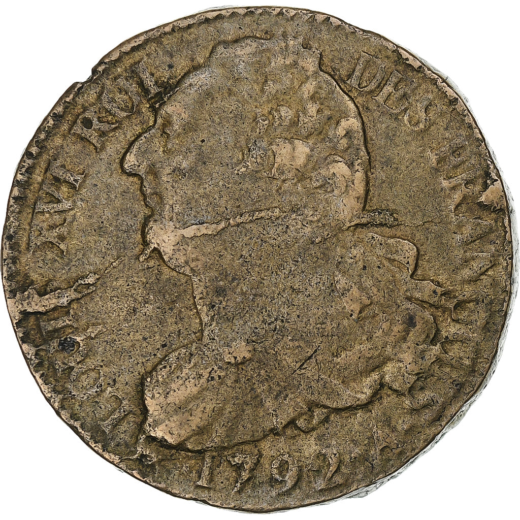 Frankreich, Louis XVI, 2 Sols, 1792 / AN 4, Paris, Kupfer, S+, Gadoury:25
