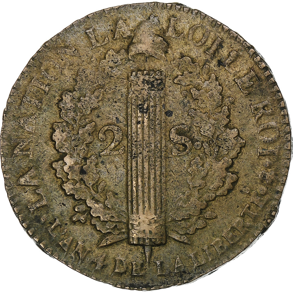 Frankreich, Louis XVI, 2 Sols, 1792 / AN 4, Paris, Kupfer, S+, Gadoury:25