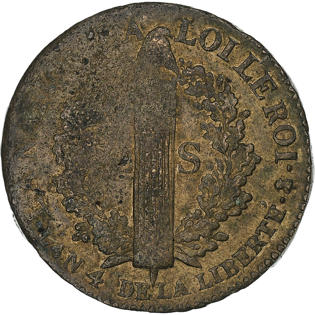 France, Louis XVI, 2 Sols, 1792 / AN 4, Paris, Copper, EF(40-45), Gadoury:25