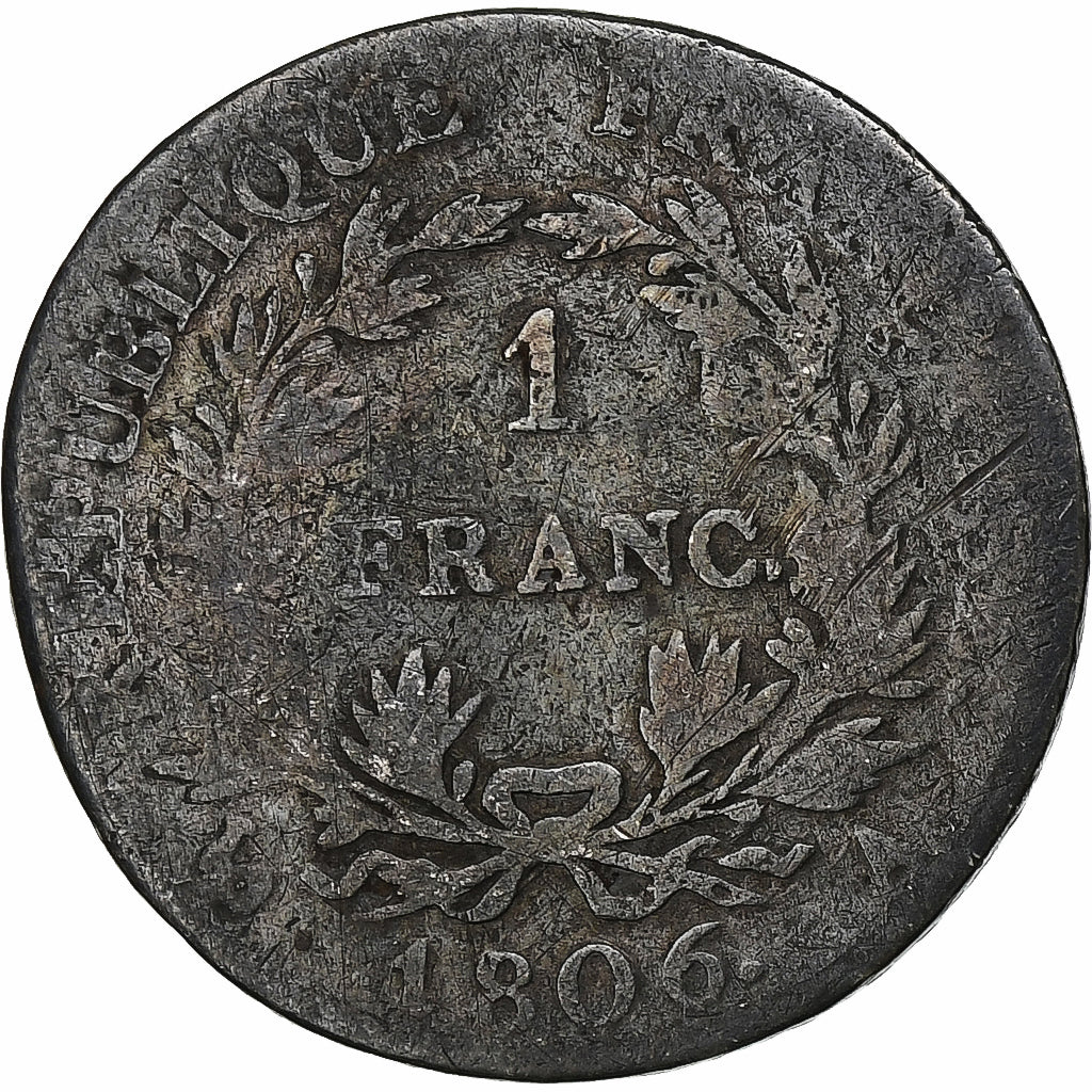 France, Napoleon I, 1 Franc, 1806, Paris, Silver, VG(8-10), Gadoury:444