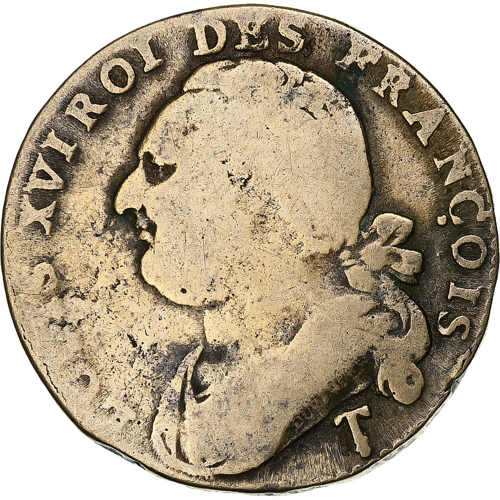 Frankreich, Louis XVI, 12 Deniers, 1792⸱4, Saumur, Bronze, SGE+, Gadoury:15