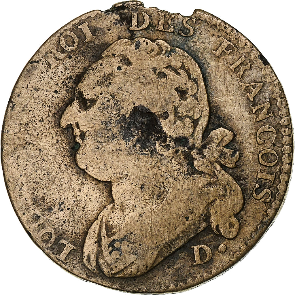 France, Louis XVI, 12 Deniers, 1792⸱4, Dijon, Bronze, F(12-15), Gadoury:15