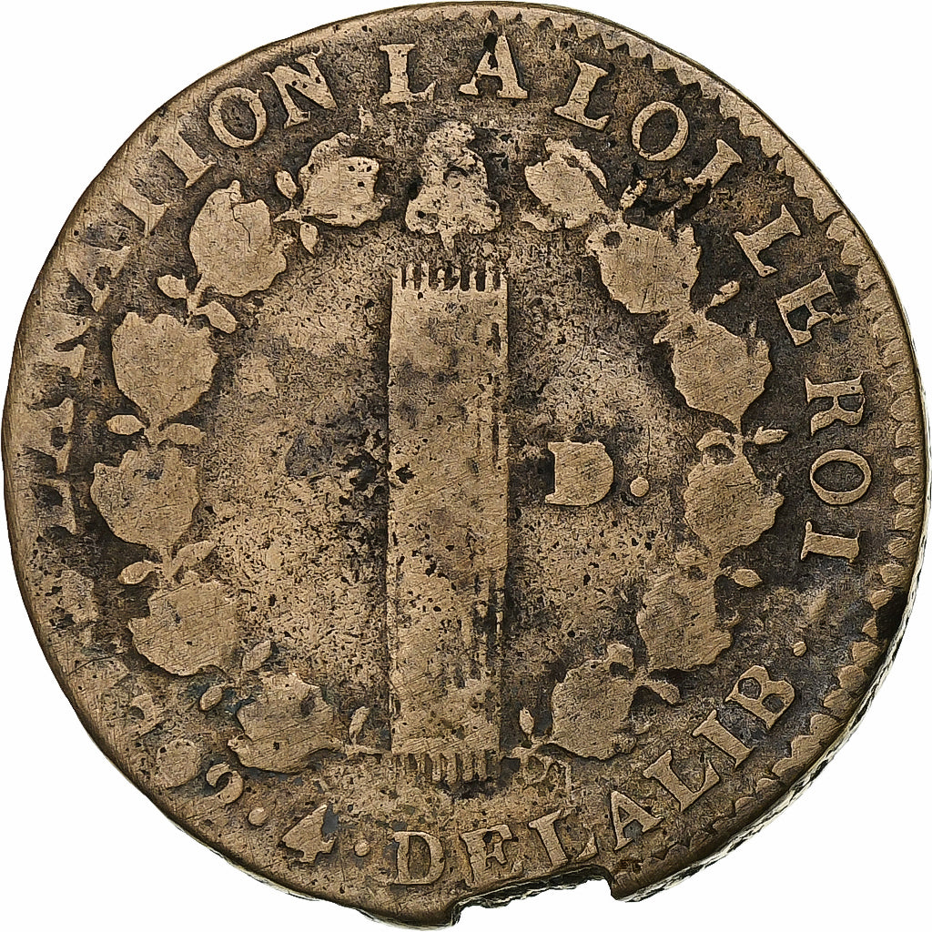 France, Louis XVI, 12 Deniers, 1792⸱4, Dijon, Bronze, F(12-15), Gadoury:15