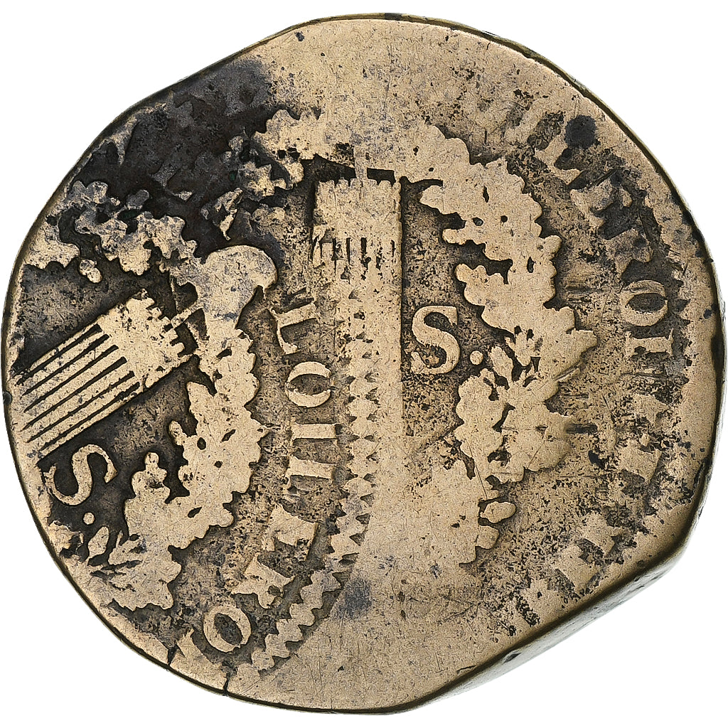 France, Louis XVI, 2 Sols, 1792 / AN 4, Orléans, Double frappe, Bronze, TB