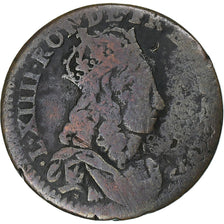 France, Louis XIV, Liard de France, 165[?], Pont-de-l'Arche, Copper, VF(20-25)