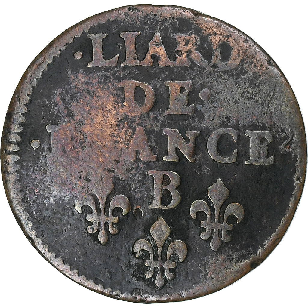 France, Louis XIV, Liard de France, 165[?], Pont-de-l'Arche, Copper, VF(20-25)
